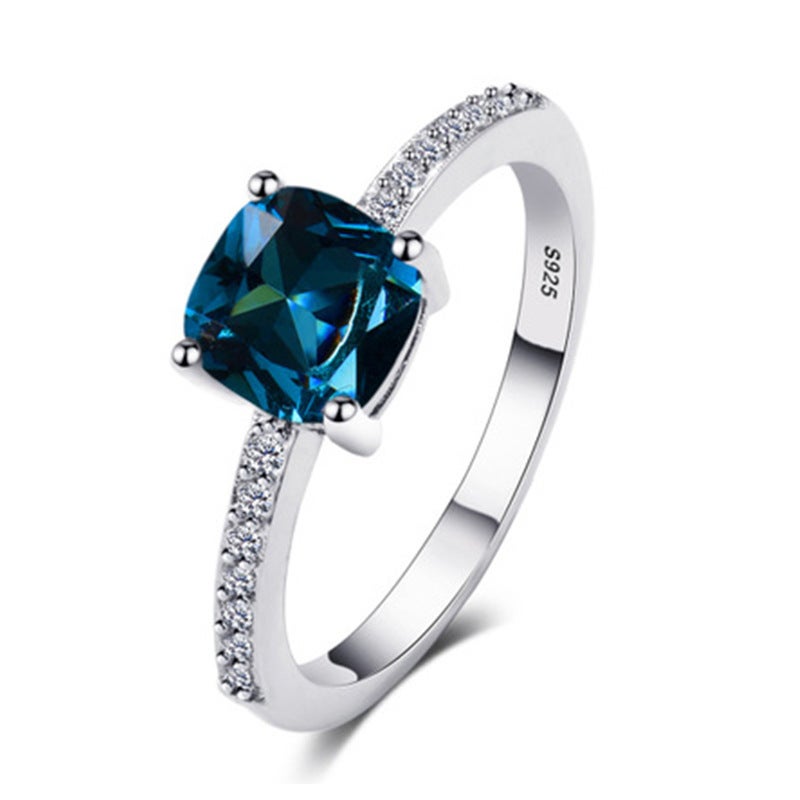 Selling Jewelry Micro-Inlaid Zircon Sapphire Blue Square Diamond Ring Women'S Simple Engagement Ring - Image 3